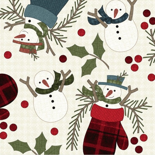 [MAY-10892-E] Holly Jolly Flannel Snowmen Cream by Bonnie Sullivan for Maywood Studio