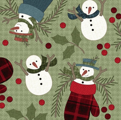 [MAY-10892-G] Holly Jolly Flannel Snowmen Green by Bonnie Sullivan for Maywood Studio