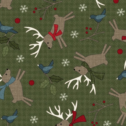 [MAY-10893-G] Holly Jolly Flannel Deer Green by Bonnie Sullivan for Maywood Studio