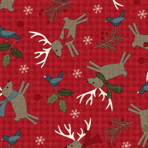 [MAY-10893-R] Holly Jolly Flannel Deer Red by Bonnie Sullivan for Maywood Studio