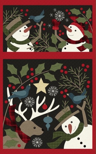 [MAY-10890-J] Holly Jolly Flannel Snowmen Panel Black by Bonnie Sullivan for Maywood Studio
