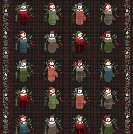 [MAY-10891-J] Holly Jolly Flannel Snowmen Blocks Black by Bonnie Sullivan for Maywood Studio