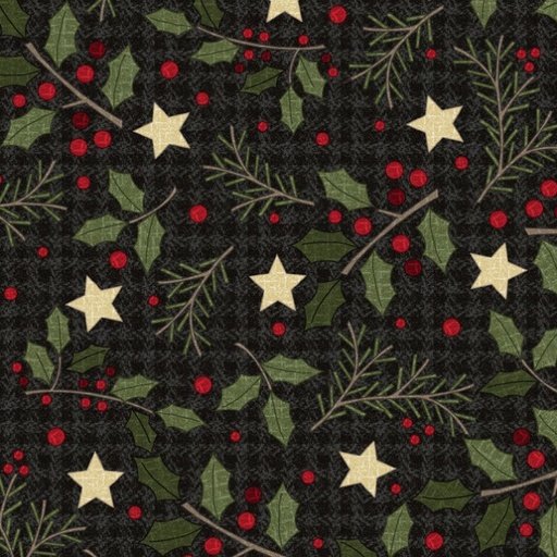 [MAY-10894-J] Holly Jolly Flannel Holly Black by Bonnie Sullivan for Maywood Studio