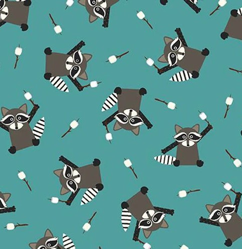 [SE-8252-16] Camp Gnomes Tossed Raccoons Blue Teal