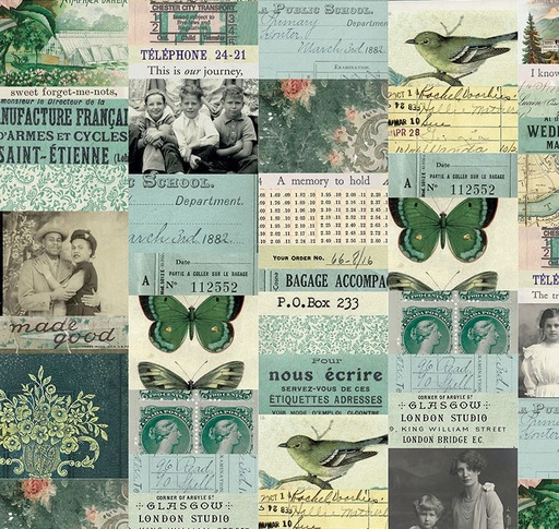 [FR-PWTH270-TEAL] Palette Teal Collage Teal by Tim Holtz for Freespirit Fabrics