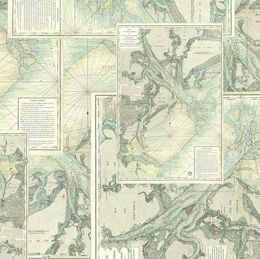 [FR-PWTH273-TEAL] Palette Teal Map Teal by Tim Holtz for Freespirit Fabrics
