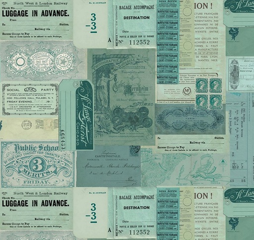 [FR-PWTH275-TEAL] Palette Teal Ephemera Teal by Tim Holtz for Freespirit Fabrics
