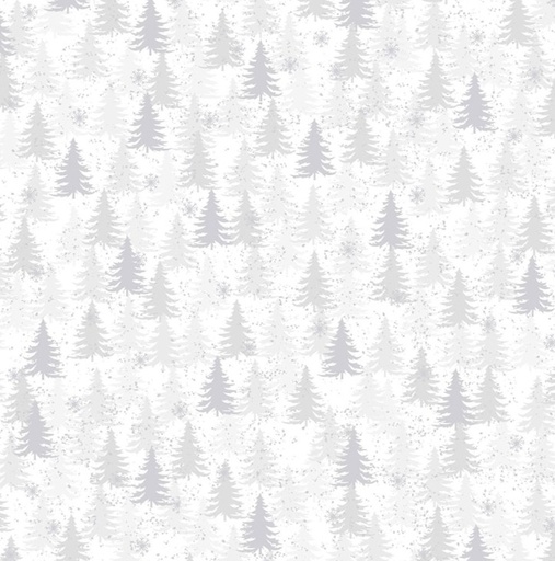 [BLAN-4592-101] We Love Christmas Trees with Metallic White by Stof Fabrics for Blank Quilting