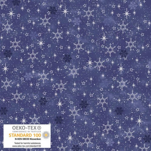 [BLAN-4592-603] We Love Christmas Snowflakes with Metallic Blue by Stof Fabrics for Blank Quilting