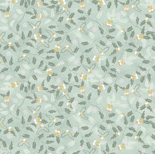 [BLAN-4592-823] We Love Christmas Hollies with Metallic Dusty Green by Stof Fabrics for Blank Quilting
