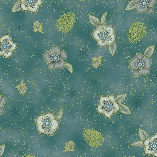 [BLAN-4592-019] Christmas Stars Christmas Rose Teal by Stof Fabrics for Blank Quilting