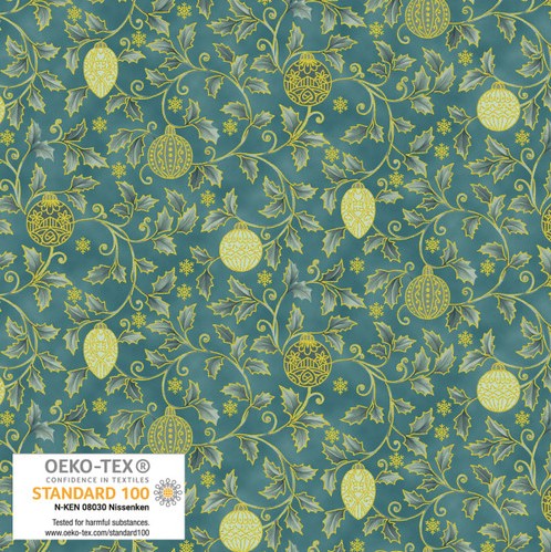 [BLAN-4592-018] Christmas Stars Holly and Christmas Balls Teal by Stof Fabrics for Blank Quilting