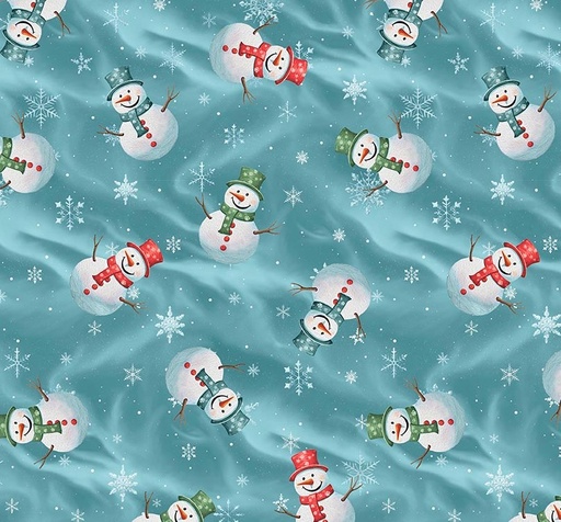 [BLAN-4157-67] Comfort & Joy Snowmen Aqua by Michael Ward for Blank Textiles