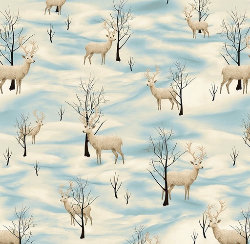 [BLAN-4158-41] Comfort & Joy Scenic Deer Ivory by Michael Ward for Blank Textiles