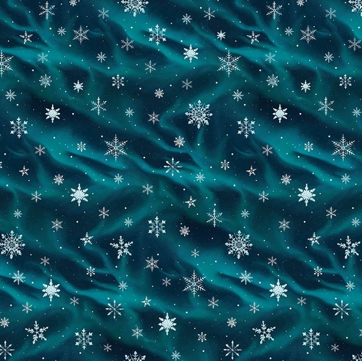[BLAN-4162-69] Comfort & Joy Snowflakes Dark Aqua by Michael Ward for Blank Textiles
