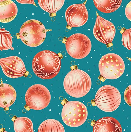 [BLAN-4165-69] Comfort & Joy Tossed Ornaments Dark Aqua by Michael Ward for Blank Textiles