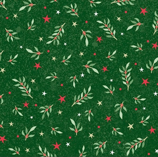 [PB-5818-G] Believe Tossed Sprigs and Stars Green by Sarah Summers for P&B Textiles