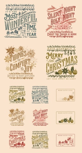 [MOD-45629-11] Old World Yuletide Christmas Text Panel Eggshell by Fancy that Design House for Moda Fabrics