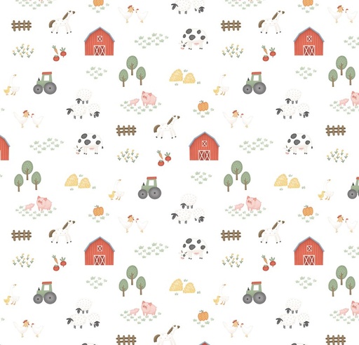 [NOR-27815-10] Quack Quack Moo Large Farm Scene White by Emily Wenk for Northcott Fabrics
