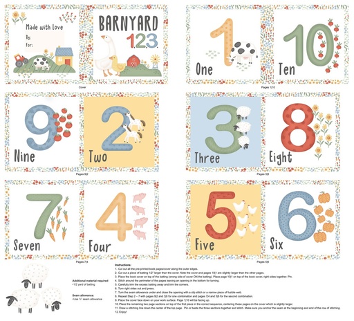 [NOR-27813-10] Quack Quack Moo Banyard 123 Book Panel by Emily Wenk for Northcott Fabrics