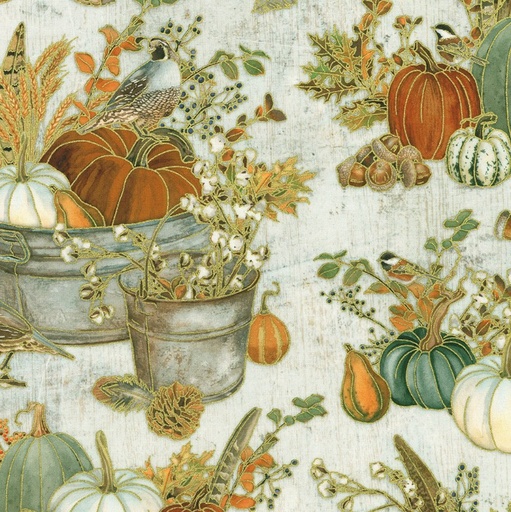 [KAUF-22961-14] Warm Welcome Pumpkins Natural by Lynnea Washburn for Robert Kaufman