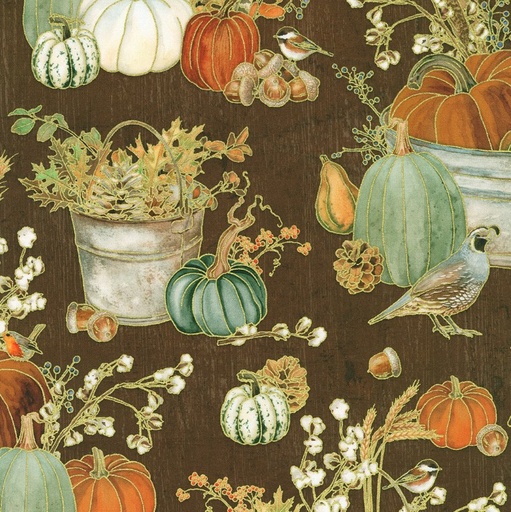 [KAUF-22961-323] Warm Welcome Pumpkins Walnut by Lynnea Washburn for Robert Kaufman