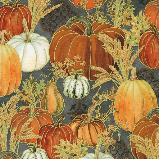 [KAUF-22962-305] Warm Welcome Packed Pumpkins Graphite by Lynnea Washburn for Robert Kaufman