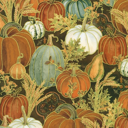 [KAUF-22962-323] Warm Welcome Packed Pumpkins Walnut by Lynnea Washburn for Robert Kaufman