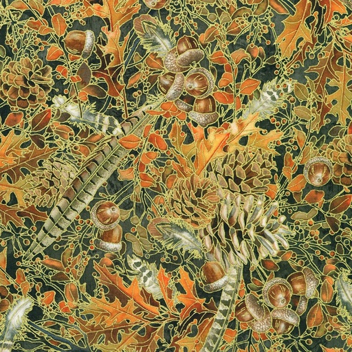 [KAUF-22964-184] Warm Welcome Pinecones Charcoal by Lynnea Washburn for Robert Kaufman