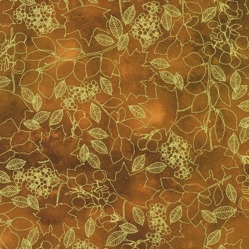 [KAUF-22967-179] Warm Welcome Leaves Rust by Lynnea Washburn for Robert Kaufman
