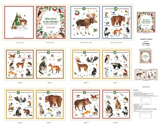 [ES-722-BEIGE] Who Lives in the Woods Soft Book Panel from Elizabeth Studios