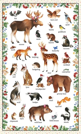 [ES-723-BEIGE] Who Lives in the Woods Animal Panel from Elizabeth Studios