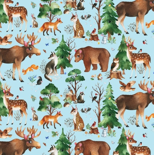 [ES-724-BLUE] Who Lives in the Woods Woodland Animals Blue from Elizabeth Studios