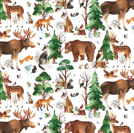 [ES-724-WHT] Who Lives in the Woods Woodland Animals White from Elizabeth Studios