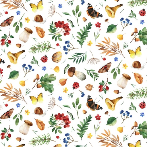 [ES-725-WHT] Who Lives in the Woods Tossed Foliage White from Elizabeth Studios