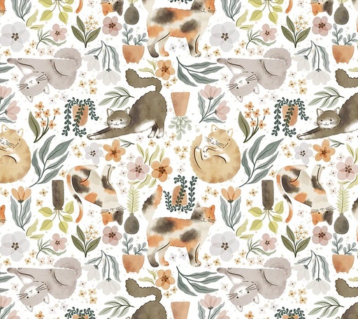 [WF-54586-1] Petal and Purr Purrfect Plants White by Whistler Studios for Windham Fabrics