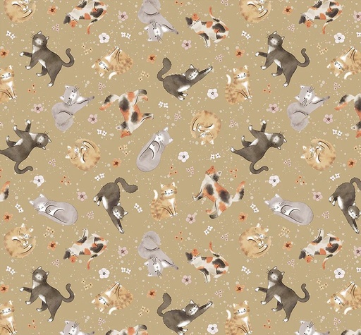 [WF-54587-2] Petal and Purr Feline Friends Taupe by Whistler Studios for Windham Fabrics