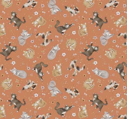 [WF-54587-3] Petal and Purr Feline Friends Rust by Whistler Studios for Windham Fabrics