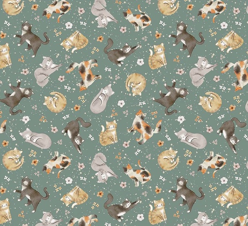 [WF-54587-4] Petal and Purr Feline Friends Sage by Whistler Studios for Windham Fabrics