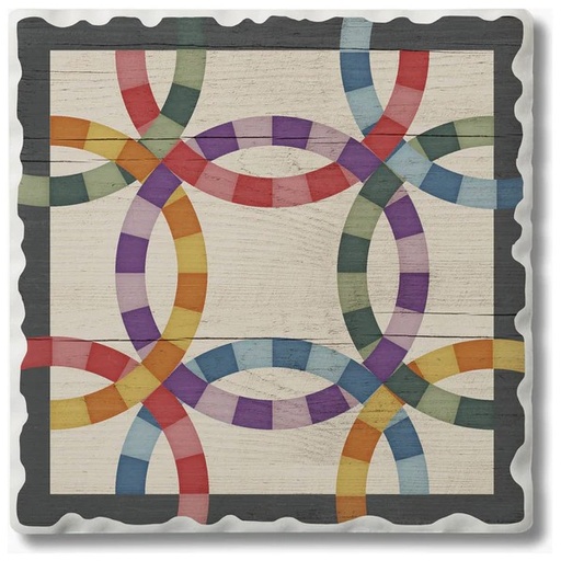 [CA-O201-635] Barn Quilts Double Wedding Ring Absorbent Stone Coaster
