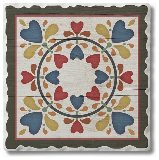 [CA-O201-636] Barn Quilts Folk Hearts & Flowers Absorbent Stone Coaster