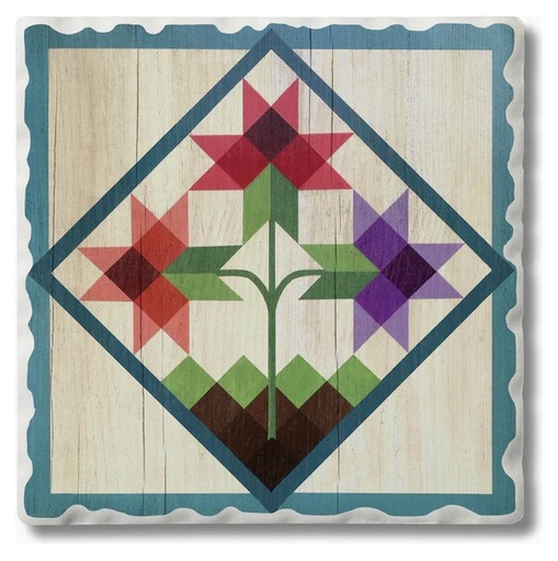 [CA-O201-641] Barn Quilts Tulip Trio Square Absorbent Stone Coaster