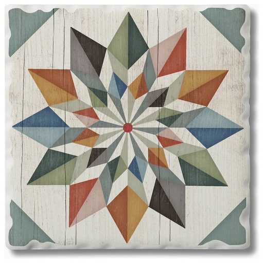 [CA-O201-638] Barn Quilts Hex Star Absorbent Stone Coaster