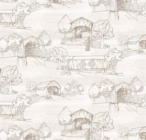 [RB-15828-WHT] Covered Bridges in Spring Toile White Wide Back by Tara Reed for Riley Blake Designs