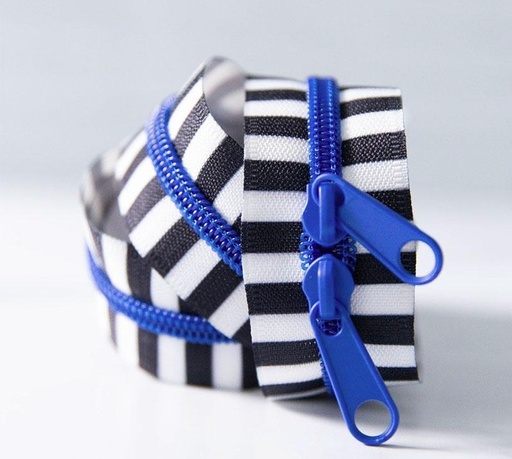 [MOD-SSC-Z03] Black and White Striped Zipper, Blue Ribbon from Stitch Supply Co