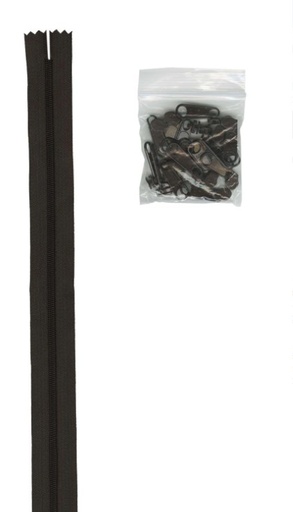 [BAN-ZIPYD-145] Four Yards of 16mm #4.5 Zipper Chain with Extra-Large Coordinated Sable Zipper Pulls