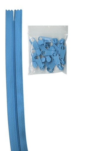 [BAN-ZIPYD-214] Four Yards of 16mm #4.5 Zipper Chain with Extra-Large Coordinated Parrot Blue Zipper Pulls