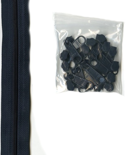 [BAN-ZIPYD-235] Four Yards of 16mm #4.5 Zipper Chain with Extra-Large Coordinated Navy Zipper Pulls