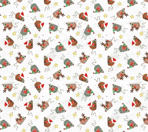 [WF-54486-1] Meowy Christmas Jolly Mice White by Kim Haskins for Windham Fabrics