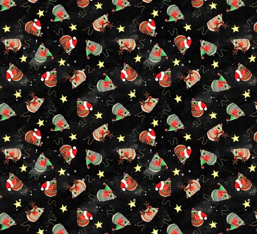 [WF-54486-4] Meowy Christmas Jolly Mice Black by Kim Haskins for Windham Fabrics